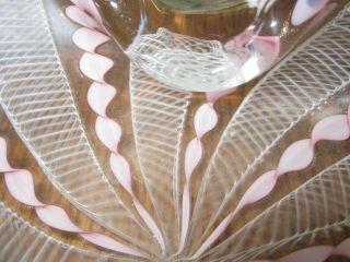 VTG Venetian Murano Art Glass Bowl Pink White Gold Ribbon Lace Latticino 2
