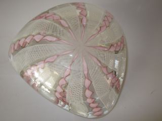 VTG Venetian Murano Art Glass Bowl Pink White Gold Ribbon Lace Latticino 5