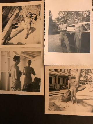 4 Vtg 1940s Young Man Bodybuilder Beach Tight Shorts Photos Beefcake Bulge Gay