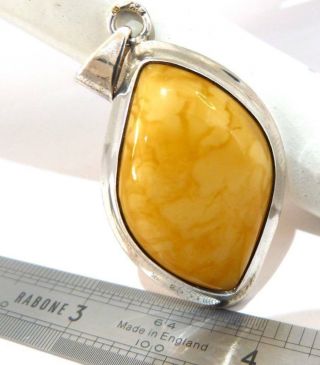 Vintage 925 Solid Silver Egg Yolk Butterscotch Amber Necklace Pendant,
