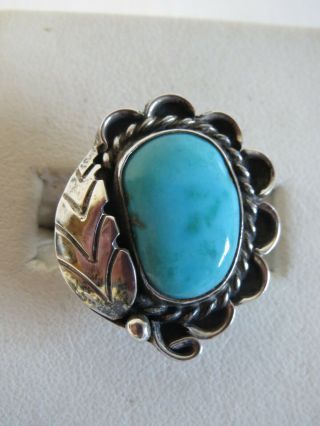 Vintage Sterling Silver Southwest Turquoise Navajo Feather Blossoms Ring Sz.  7.  5