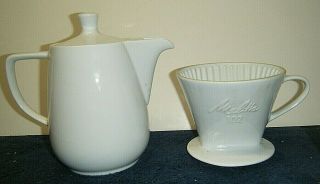 Vintage Melitta White Porcelain German Teapot Coffee Pot Germany With Filter