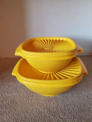 Set Of 2 Vintage Tupperware Servalier Nesting Bowls W/lids Yellow 836 Yellow 840