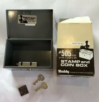 Stamp Coin Box,  Steel,  Double Latch Lock Buddy Products 505 Vintage,  Box W/keys