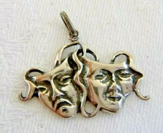 Vintage Comedy/tragedy Thespian Masks Charm Or Pendant Sterling Silver Signed Bg