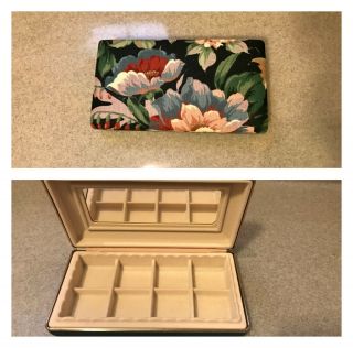 Vintage Floral Jewelry Travel Case Organizer Rings Earrings Hard Box Clamshell
