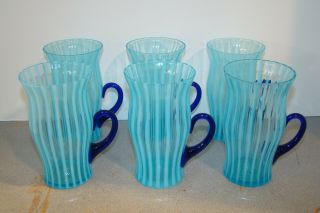 Vintage Fenton Blue Opalescent Glass 6 Rib Optic Striped Lemonade Tumblers