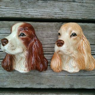 Vintage Sylvac Pottery Cocker Spaniel Dog Heads 88 Wall Hangings Set Of 2 Small