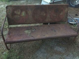 Vintage Metal 3 - Seat Porch Bench Seat W/unique Clover Hard To Find Design Rusty