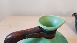 Vintage Bauer Pottery Jade Green Pitcher Wood handle 3