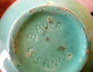 Vintage Bauer Pottery Jade Green Pitcher Wood handle 4