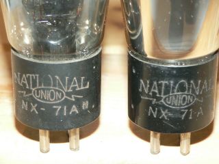 2 National Union 71A Tubes - USA Engraved Base 2