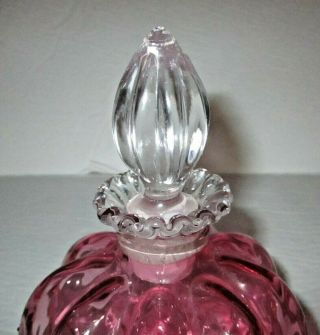 Vintage Fenton Cranberry Diamond Optic Perfume Bottle Melon Art Glass Vanity 3
