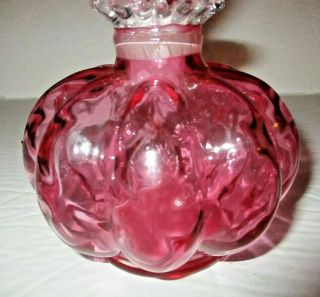Vintage Fenton Cranberry Diamond Optic Perfume Bottle Melon Art Glass Vanity 4