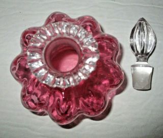Vintage Fenton Cranberry Diamond Optic Perfume Bottle Melon Art Glass Vanity 5