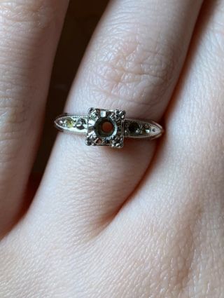 10k And Sterling Silver Ring Semi - Mount Vintage