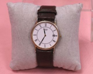 Gents Vintage Seiko Quartz Brown Leather Strap Wristwatch Spares/repairs - I04