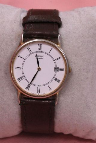 Gents Vintage SEIKO Quartz Brown Leather Strap Wristwatch Spares/Repairs - I04 2