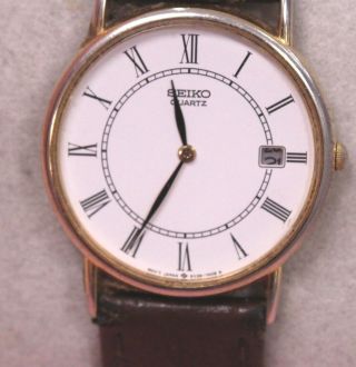 Gents Vintage SEIKO Quartz Brown Leather Strap Wristwatch Spares/Repairs - I04 3