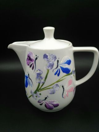 Vtg Melitta Coffee Tea Pot White Porcelain Handpaint Germany No Drip Spout 1 Qt.