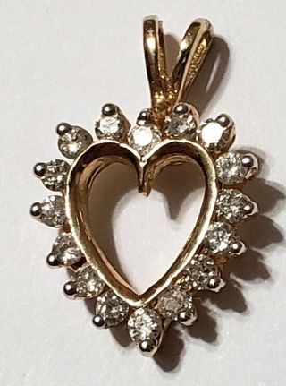 Exquisite Vintage 14k Yellow Gold Diamond Heart Pendant - 1.  25 Grams Solid 14k