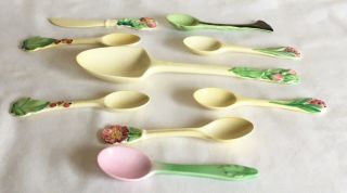 Vintage Art Deco Carlton Ware Australian 9 Ceramic Tableware Cutlery Spoons
