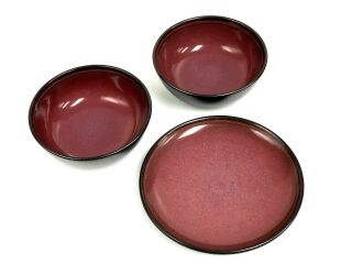Vintage Edith Heath Ceramics Raspberry Plate & Cereal Bowls Mcm