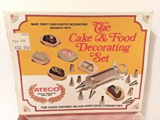 Vintage Ateco Icing Set W/ Barrel And 12 Ss Tips Cake Frosting Orig Box 556