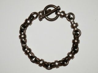 Vintage Heavy Sterling Silver Unique Link 8 " Bracelet Toggle Clasp Artisan 36 Gr