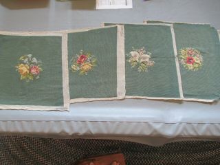 Vintage Needlepoint Seat Chair Covers Floral Set Of 4 Handmade Salvage