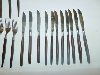 Vtg 26 pc.  Ekco Eterna CANOE MUFFIN Spoons Forks Knives Brown Handle Mid Century 2