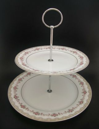 Noritake Glenwood 5770 Vintage Porcelain 2 Tier Cake Stand Plate High Tea Party