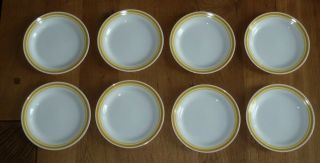 (8) Vtg Corelle Yellow Stripe Band Citrus Dessert Plates 6 3/4 " Inch