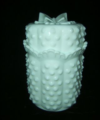 Vintage Fenton Hobnail Milk Glass With Butterfly Lid Candy Jar Dish