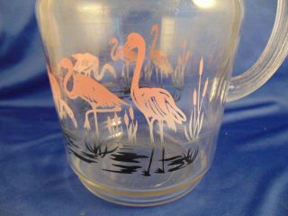 Vintage glass half gallon pitcher pink flamingos ice tea lemondate summertime 2