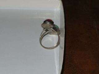 Vintage Sterling Silver Turquoise Coral Ring Jewelry Size 7 3/4 (BB155) 2