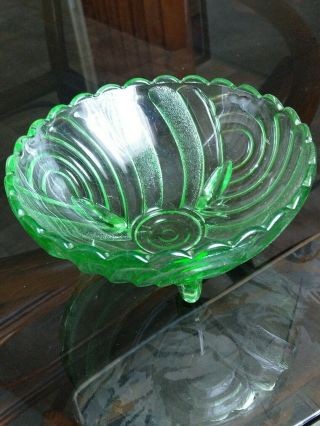 Vintage Art Deco Crown Crystal? Green Depression Glass Large Bowl