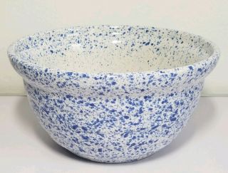 Vintage Monmouth Illinois Pottery Blue Speckled Splatter Mixing Bowl