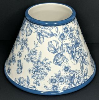 WHITE BARN Candle Shade Vintage Look Floral Blue White Ceramic Jar Candle Top 4