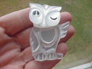 Cute Lucite Moonglow Carved Owl Pin Brooch Vintage