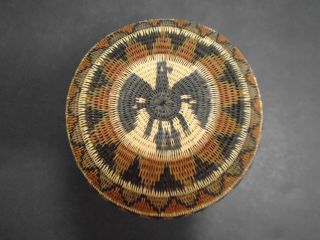 Vintage Southwest Native Handwoven Basket With Eagle