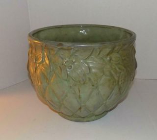 Large Vintage Mccoy Pottery Jardiniere Green Quilt Buttons & Leaves Planter