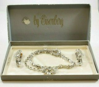 Vintage Eisenberg Ice Necklace And Clip Earrings Set Signed