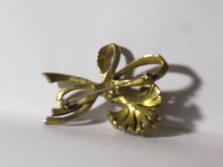 Vintage Signed FLORENZA Gold - Tone Metal Faux Pearl Pin Brooch 2