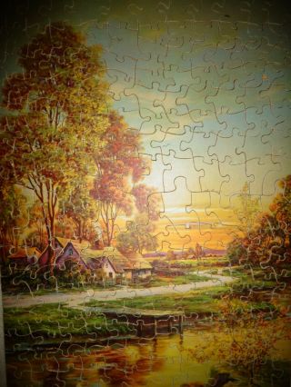 Vintage Wood Jigsaw Puzzle Complete Thatch Cottage In The Woods 1940s 200 Forest