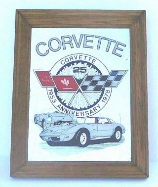 Vintage Corvette 25th Anniv.  1978 Mirror W/ Wood Frame - Bar Or Man Cave