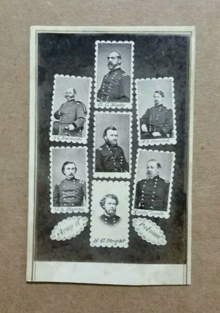 Army Of The Potomac,  Civil War Generals Cdv (7 Images On 1 Card) Vintage,  1861 - 65