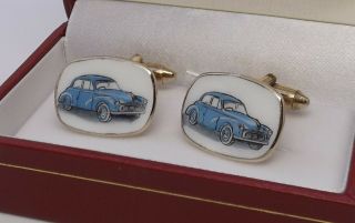 Blue Morris Minor Motor Car Vintage Cufflinks By Sophos In A Presentation Box