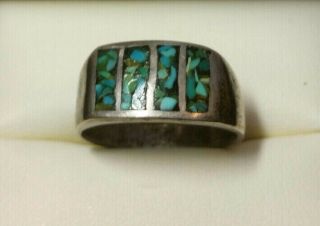 Vintage Navajo Sterling Silver Turquoise Ring Sz 10.  5
