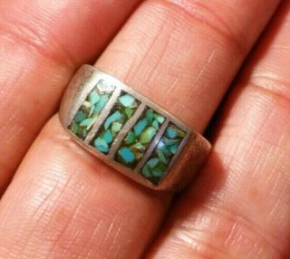 VINTAGE NAVAJO STERLING SILVER TURQUOISE RING SZ 10.  5 2